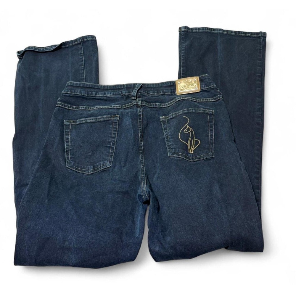 Baby Phat Jeans Women's 14 Dark Wash Flare Bootcut Gold Cat Embroidered Y2K